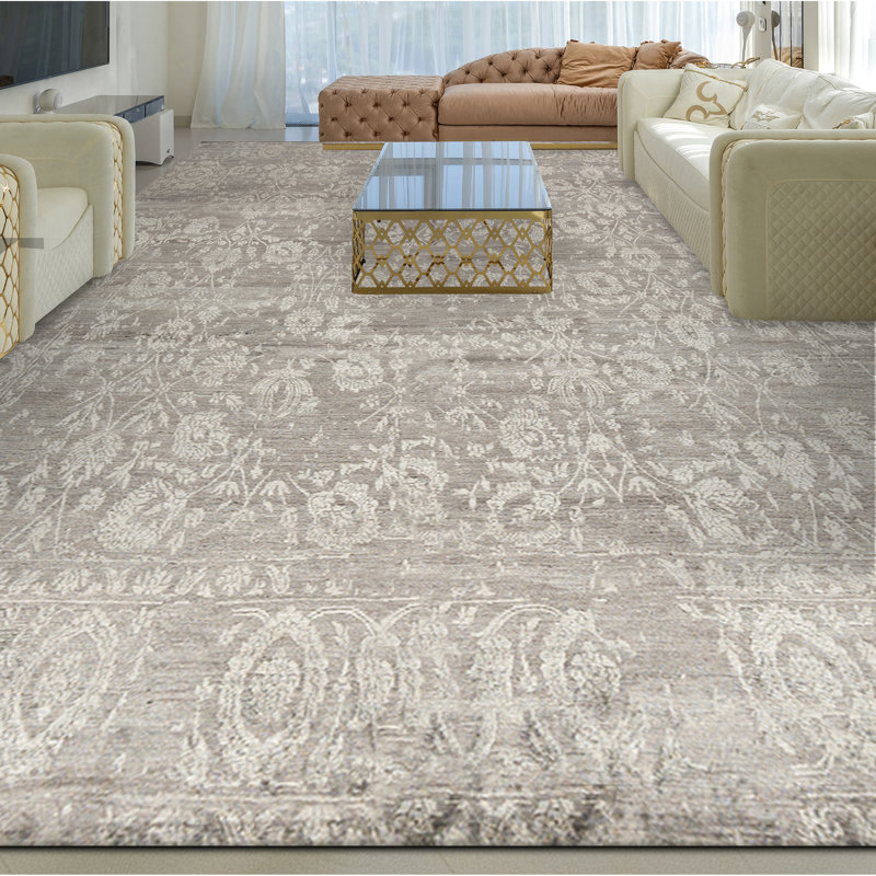 Damask Area Rug in Dark Gray