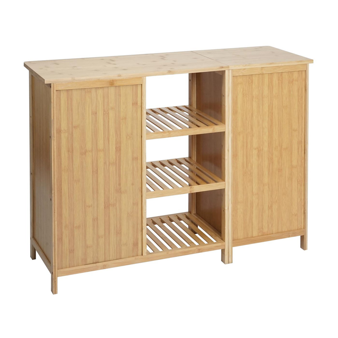 Badezimmerschrank MCW-B18, Regal Kommode Badschrank Badregal, 2 Türen Bambus 87X99x33cm