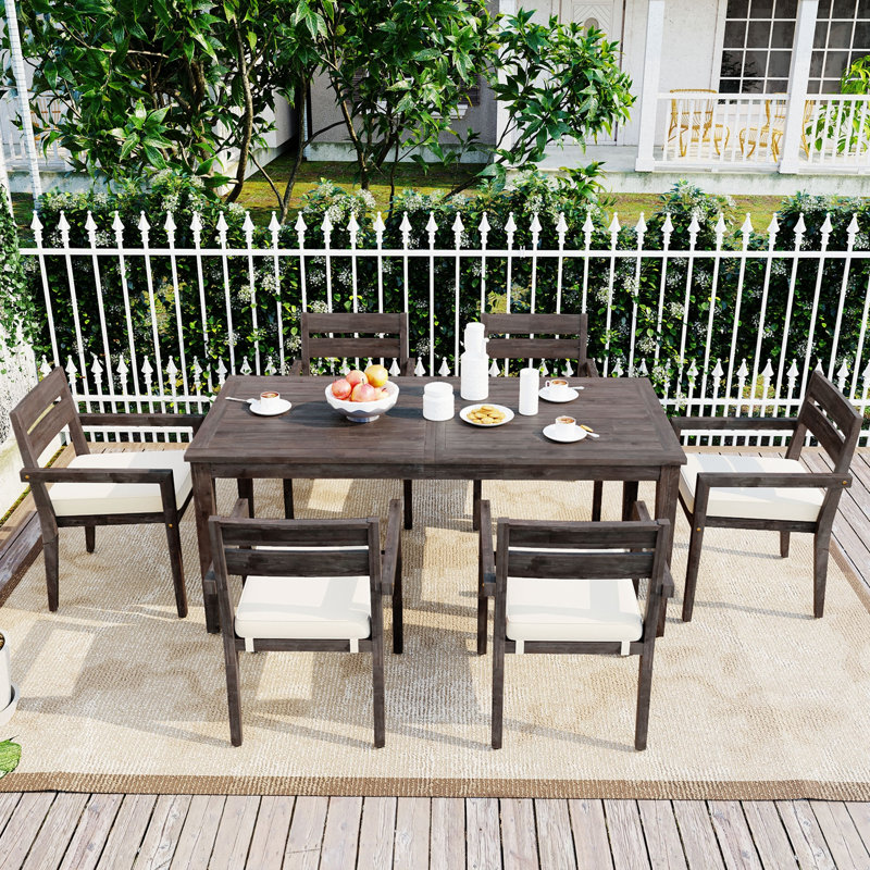 7-Piece Wooden Dining Table Set with 6 Chairs, Gray