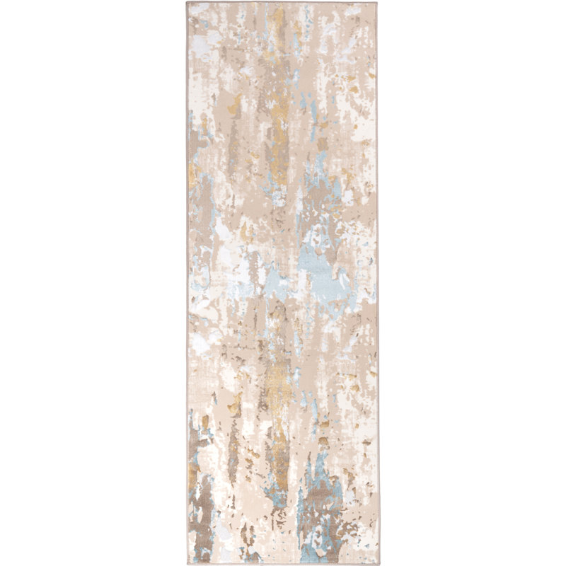 Tapis abstrait crème, Tapis de couloir 2 pi 8 po x 7 pi 8 po