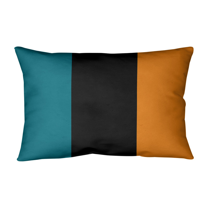 Coussin lombaire à rayures San Jose, Bleu sarcelle foncé du Pacifique / noir / orange 