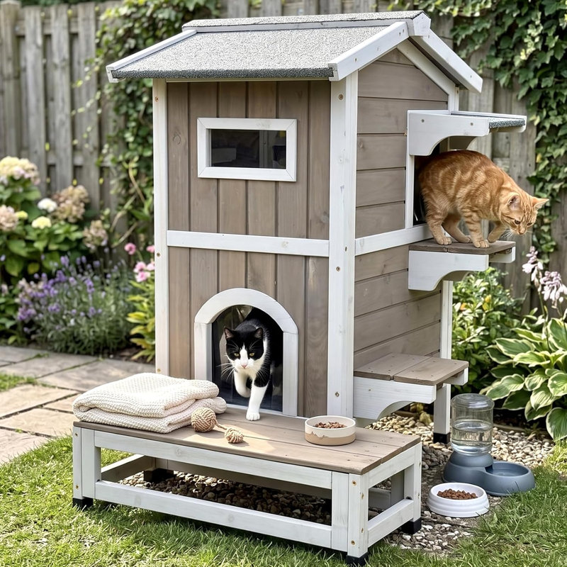 Abri d'extérieur pour chat avec plateforme, H 35,4 po x l 22,8 po x P 31 po