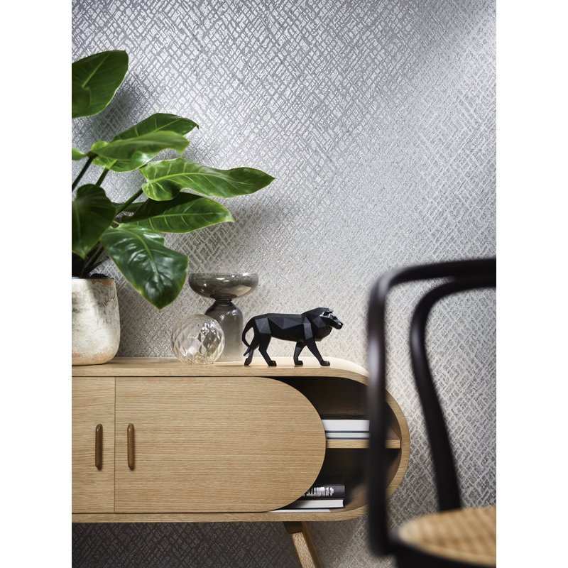 Air Collection Crosshatch Effect Textured Wallpaper Roll, Gray