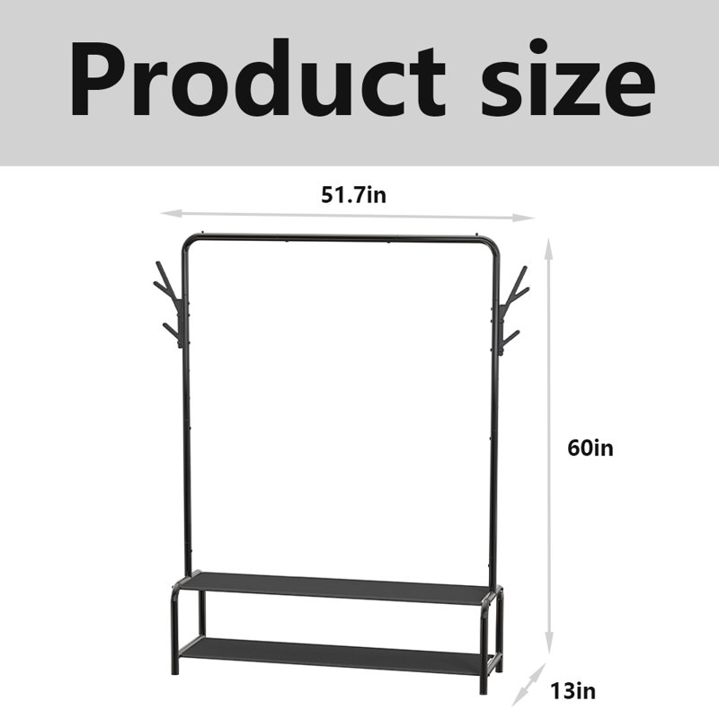 Portant simple pour vêtements avec étagères de rangement, Noir, noir, noir, noir