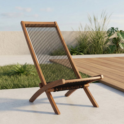 Folding Chair Constructed from Rope and Wood
