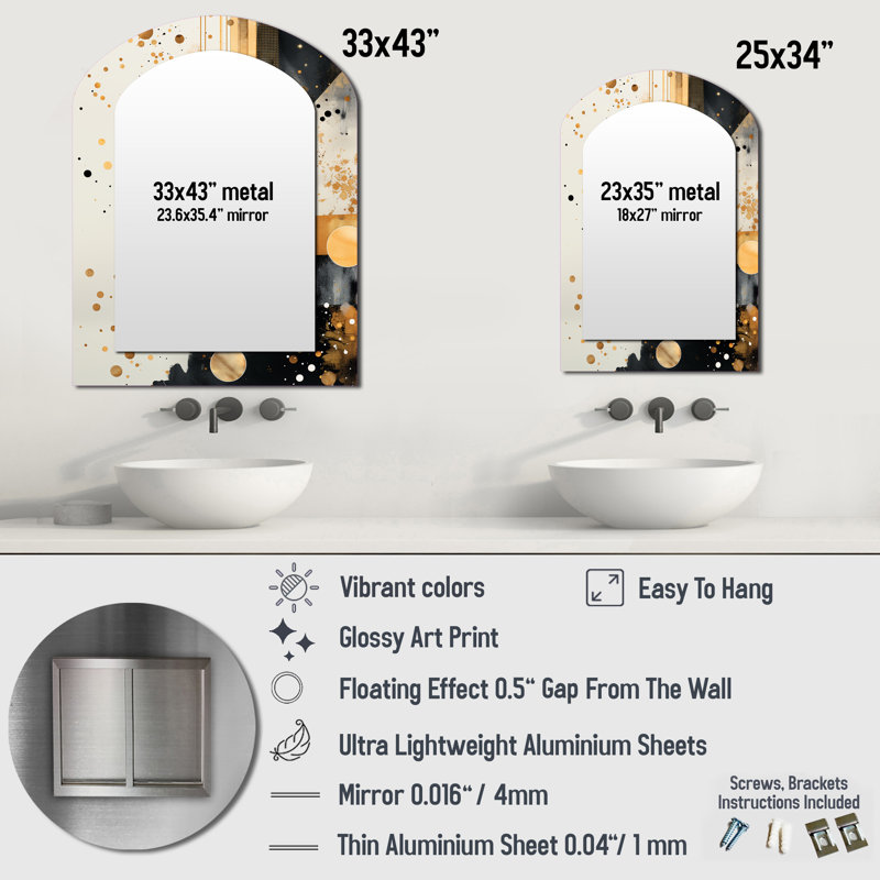 Gold and Grey Sunset Collage II - Abstract Collages Unique Shape Decorative Mirror, Modern Freeform Large Wall Mirror, Printed Metal Art