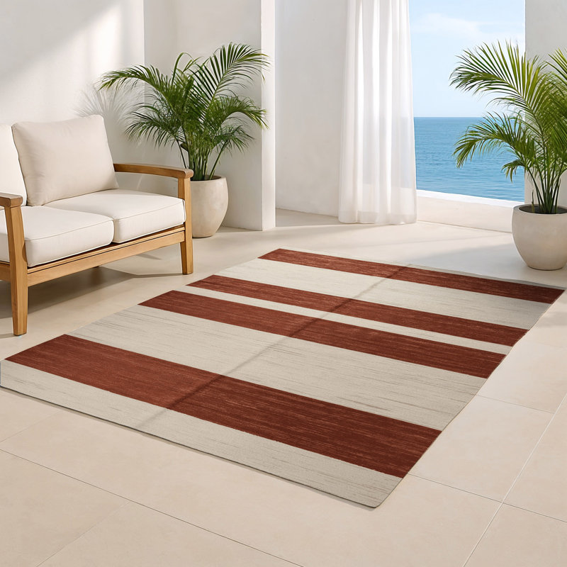 Tapis intérieur / extérieur beige HorizontalStripes, Rectangulaire 8 pi x 10 pi
