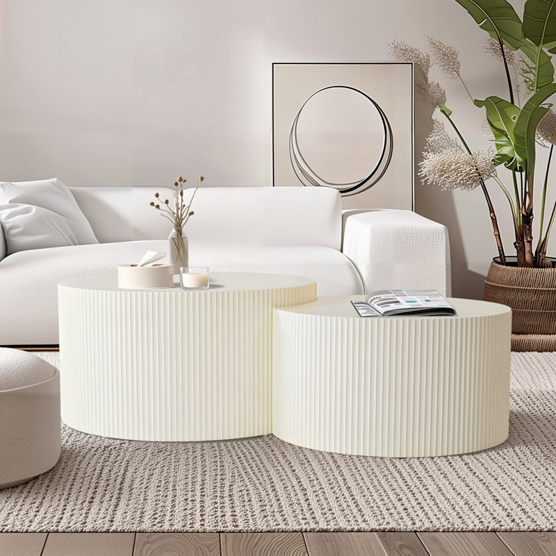 Ensemble de tables basses gigognes Kjellfrid, Beige, H 15,75 po x L 31,5 po x l 31,5 po
