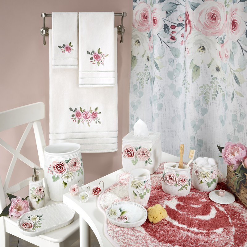 Floral Peony and Vine Polyester Shower Curtain Set