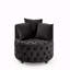 Chaise pivotante rembourrée en velours avec boutons capitonnés, roues mobiles et 3 coussins pour les salons modernes, noir-631698585