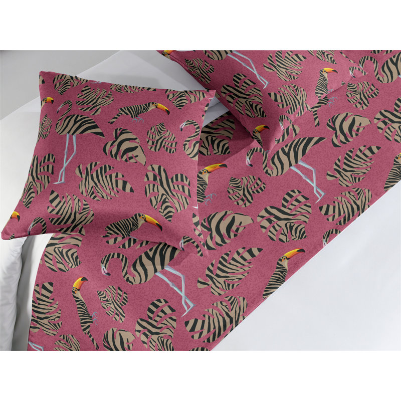 Ensemble de chemin de lit Ambesonne Tropical Zebra Flamingo Toucan, Grand lit