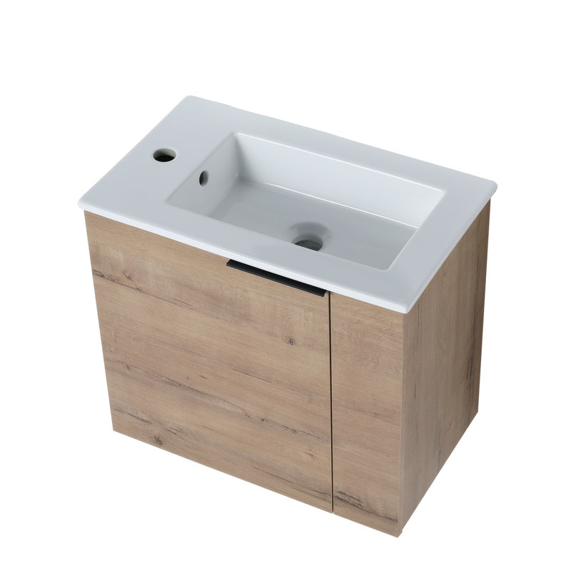 Meuble-lavabo simple 22,09 po avec plateau en céramique, Chêne
