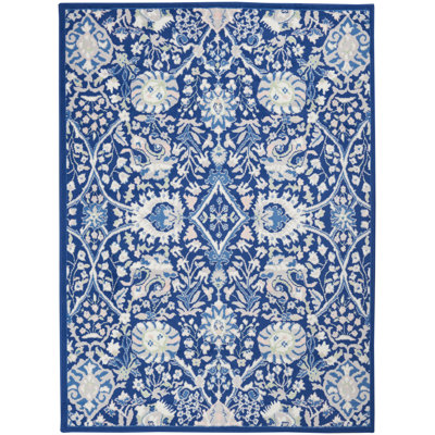 Tapis floral bleu / ivoire / rose / gris Raghnaid