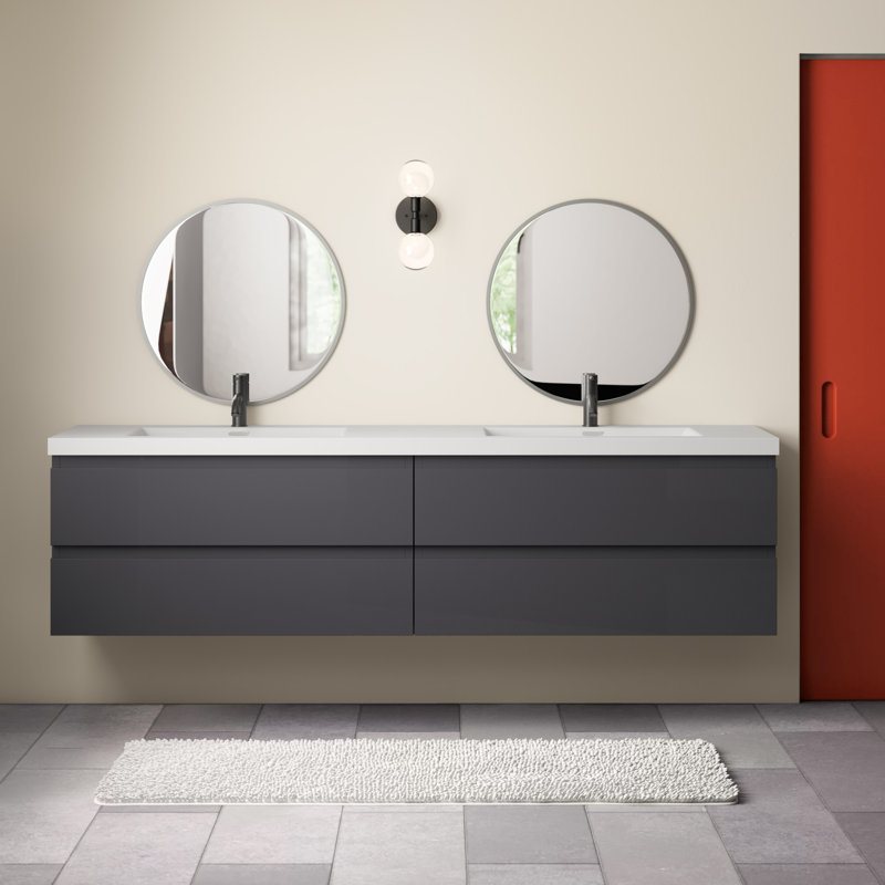 Ensemble de meuble-lavabo double 84 po Bobijo, Gris ultrabrillant