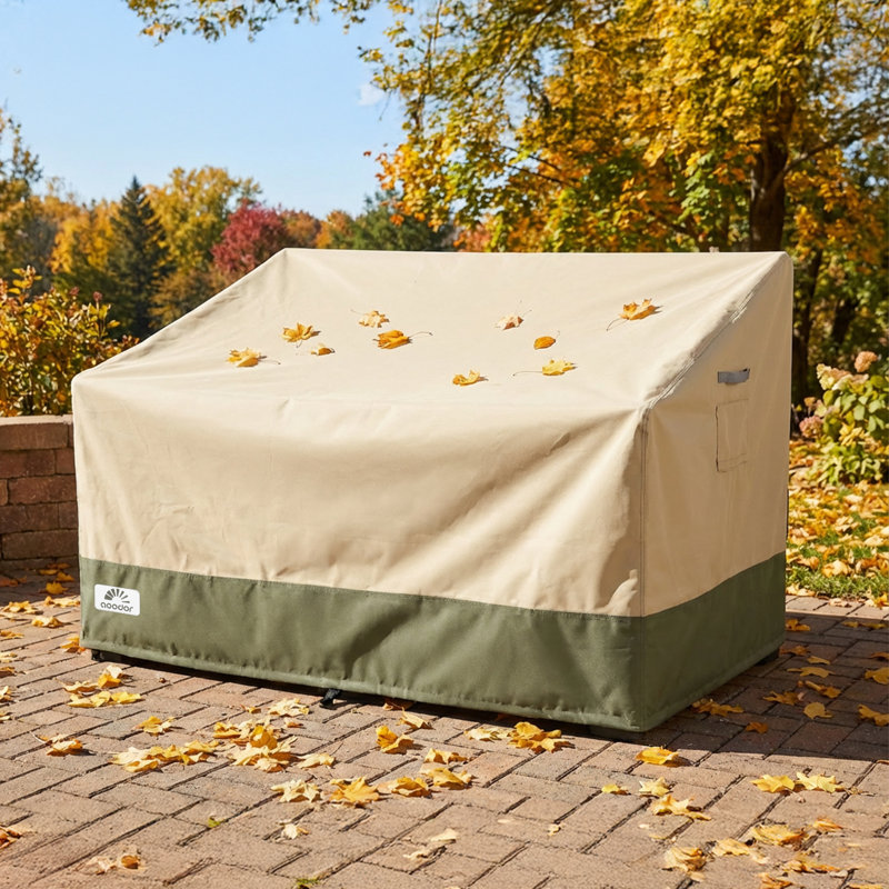 Aoodor Heavy Duty Patio Loveseat Cover, Beige/Green-58"W x 38"D x 38"H