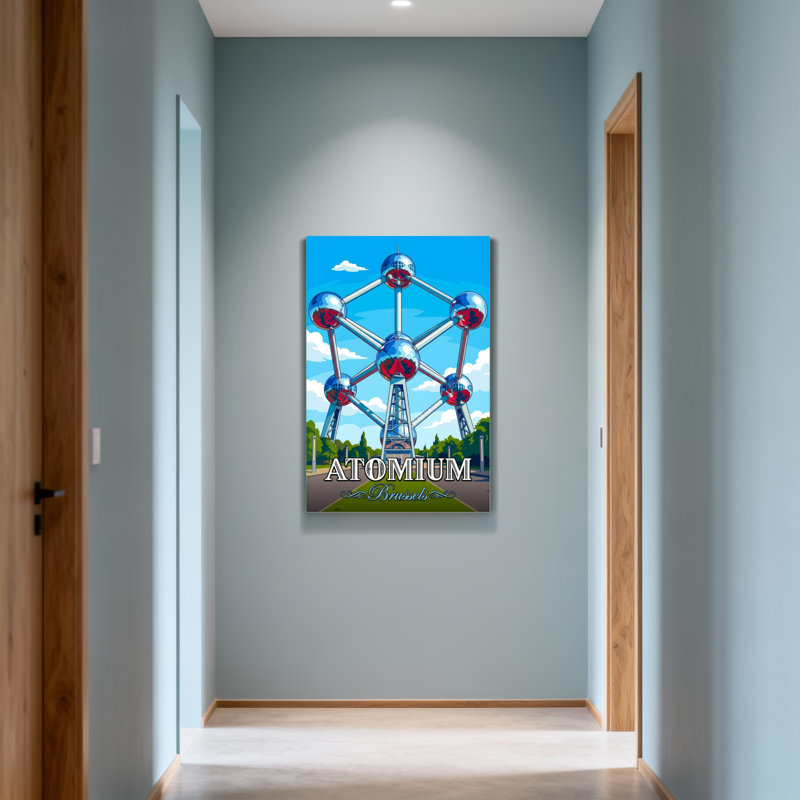 «Scenic & Cityscapes Atomium Brussels Skyline Landmark», reproduction d'art, H 18 po x l 12 po