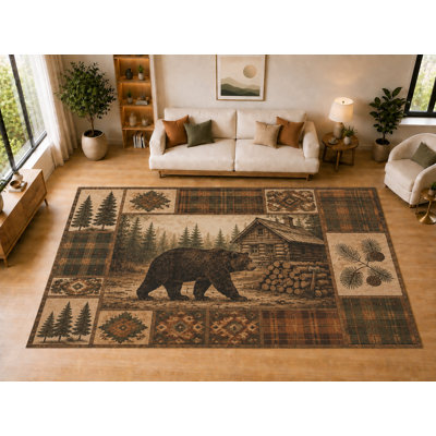 Grand pavillon d'ours léger 6 pi 7 po x 9 pi 10 po, salon, chambre à coucher, salle à manger, bureau, salle familiale, tapis intérieur doux à poils courts, envers en silicone antidérapant, brun