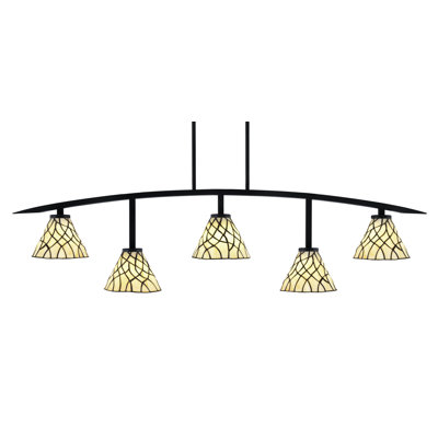 Barre d'éclairage 5 lumières kurve au fini noir mat avec verre d'art Sandhill de 7 po