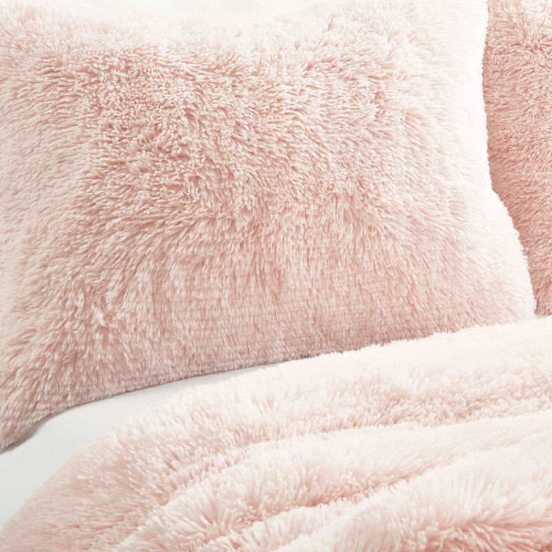 Blush Faux Fur Full/Queen Comforter Set with Matching Shams