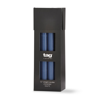 Bougies droites Color Studio 10 en bleu denim, ensemble de 12