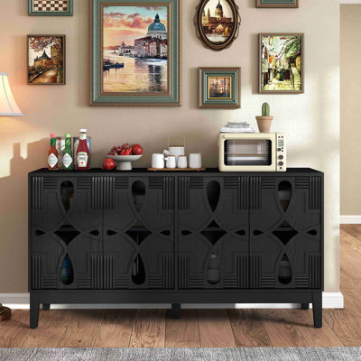 Mid Century Modern Sideboard Buffet Cabinet with Storage, TV Media Console Table, Storage Cabinet with 4 Doors & Adjustable Shelves
