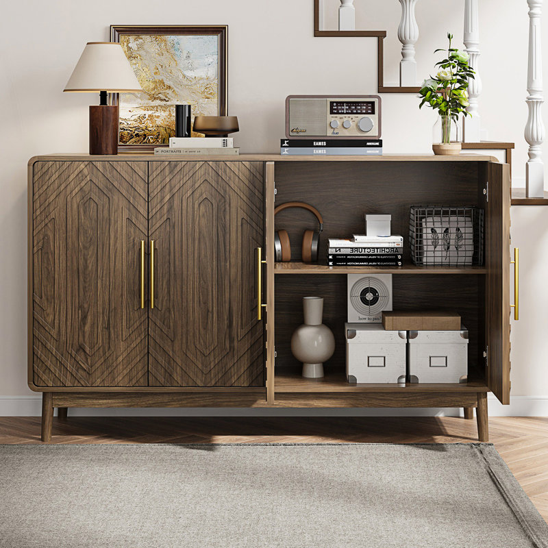 Buffet buffet avec rangement, buffet sculpté à 4 portes, armoire d'appoint multifonctionnelle, armoire de rangement