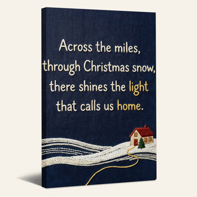 «Blue Stitched Quote House and Snowy Path Christmas», art mural sur toile