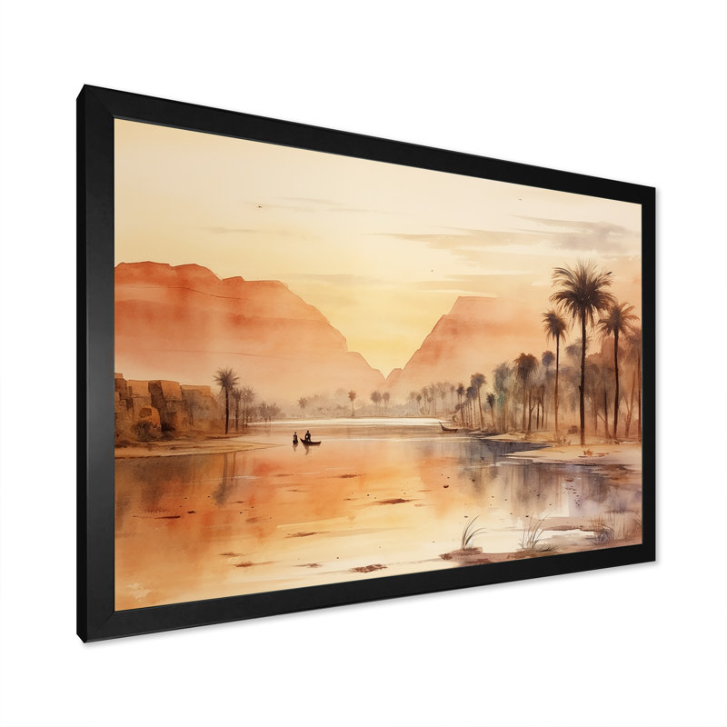 Ancienne rivière égyptienne, impression sur toile encadrée, Cadre d'angle fermé noir, H 16 po x l 32 po x P 1 po