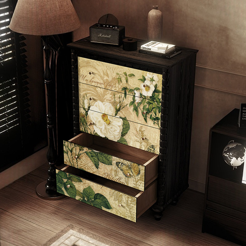 Commode décorative à cinq tiroirs Retro, Noir