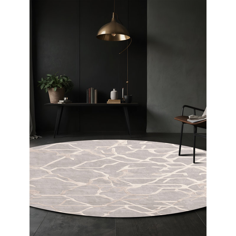 Tapis gris lavable à la machine, Rond 8 pi