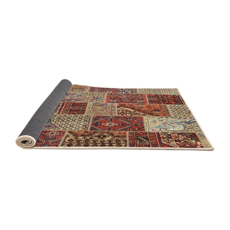 Tapis contemporain rouge / bleu / orange, Rond 4 pi