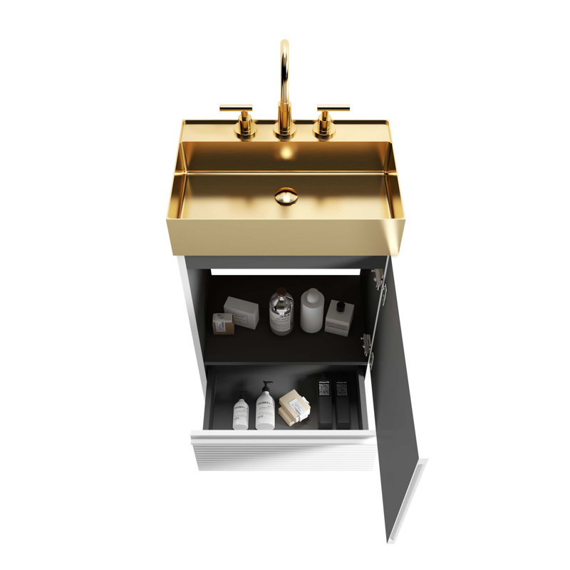 Meuble-lavabo moderne à rayures avec lavabo en métal intégré, Blanc mat