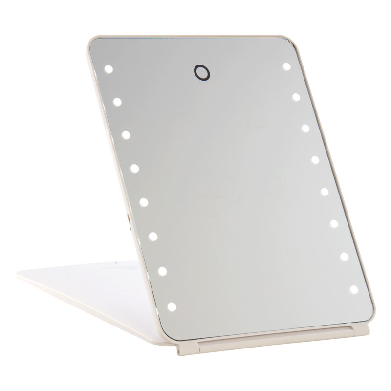 Touch Pad Mini Tri Tone LED Makeup Mirror with Flip Cover, Vanity Lighted Mirror, White