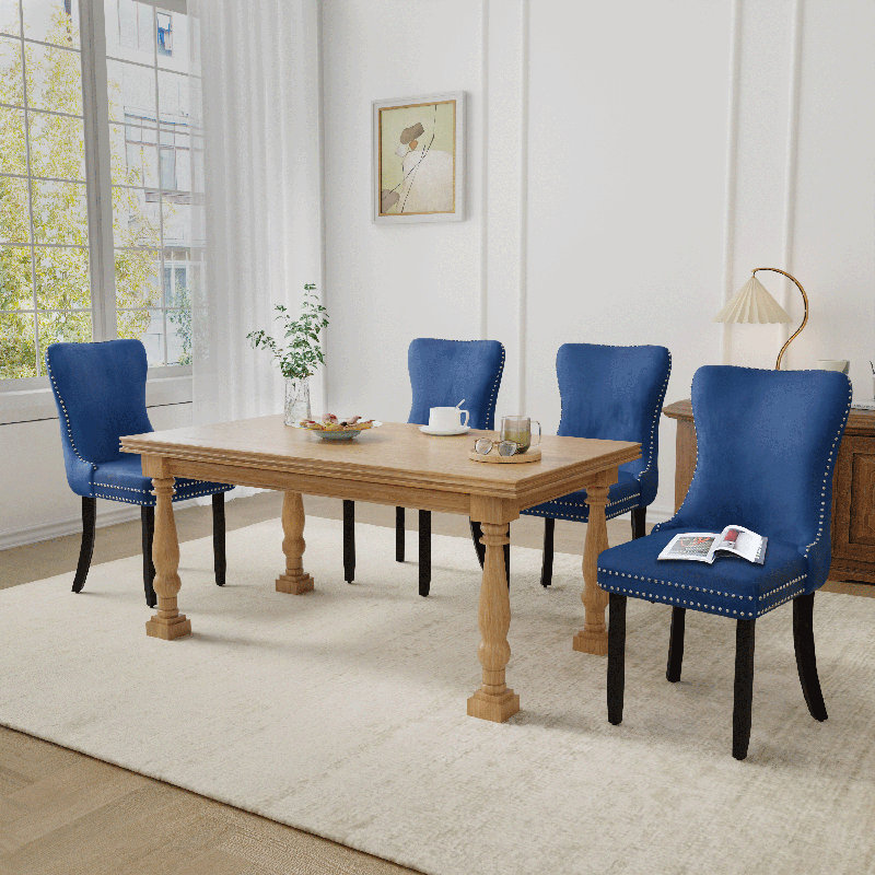 Velvet Wing Back Dining Chairs Set Of 4, Navy
