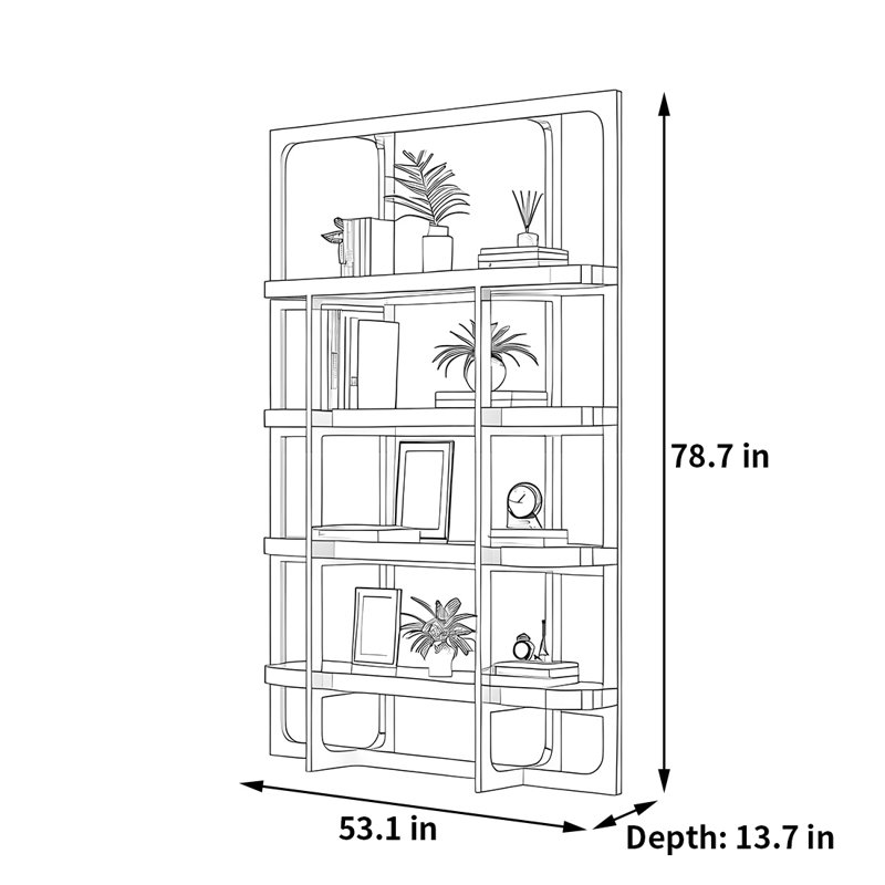A light luxury and high-end bookcase, (4 Shelves) 78.7"H x 53.1"W x13.7"D