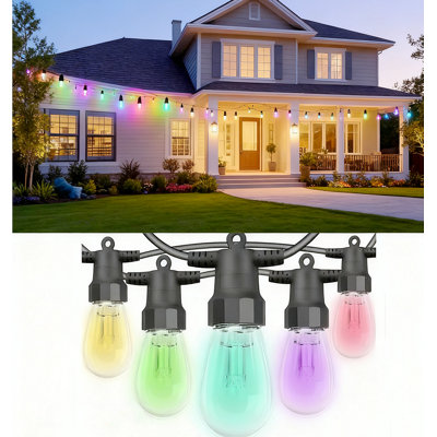 Guirlandes lumineuses d'extérieur intelligentes 50 pieds RVBB avec 20 ampoules à DEL à intensité variable, contrôle de l'application et télécommande, étanche IP66 pour un mariage dans la cour arrière