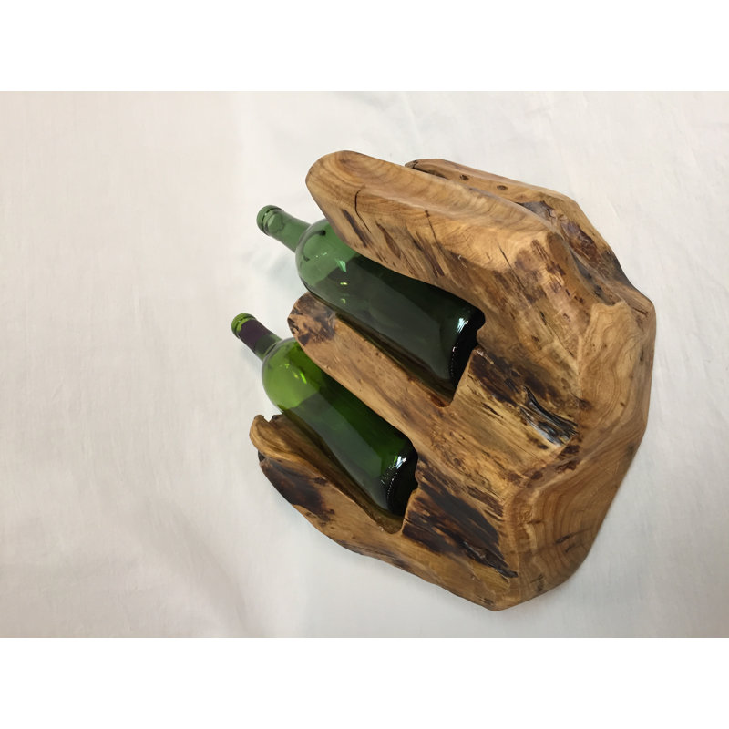 Jens Solid Wood Tabletop Wine Bottle Rack in Brown, 8" H x 16" W x 8" D