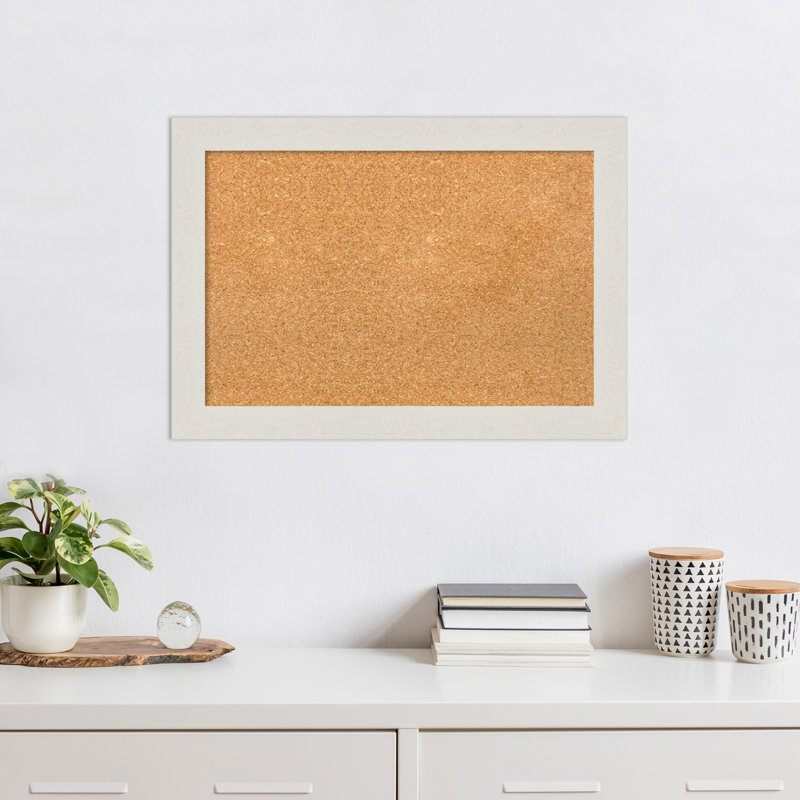 White Framed Natural Cork Bulletin Board 30" x 23"