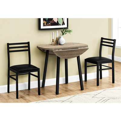 Ensemble de table de salle à manger, ensemble de 3 pièces, petit, abattant 35 po, cuisine, métal noir, stratifié brun, contemporain, moderne