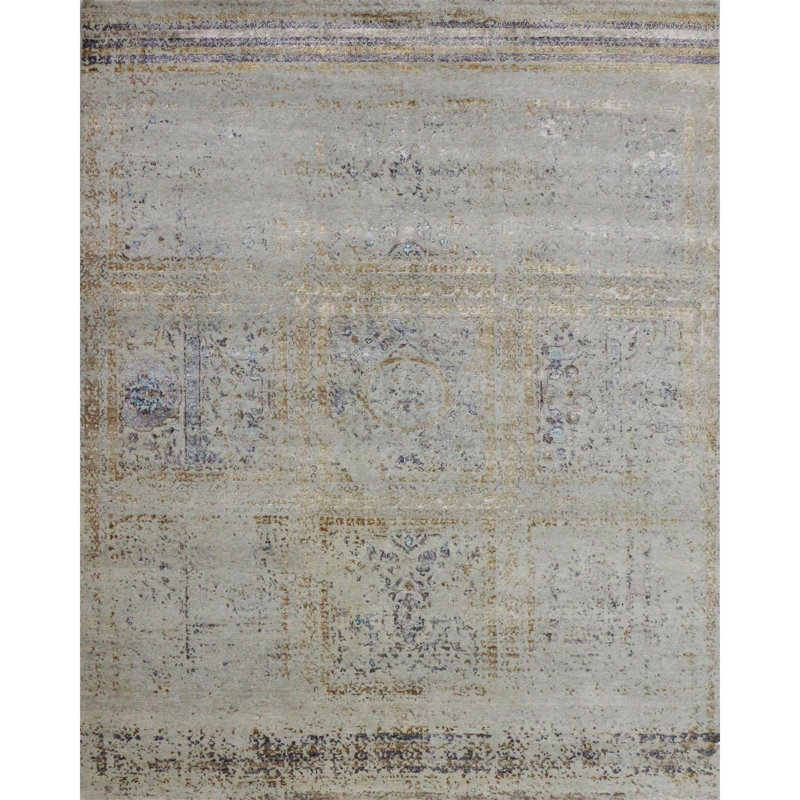 Tapis rouge et brun noué à la main de haute qualité, Rectangle 8 pi x 10 pi