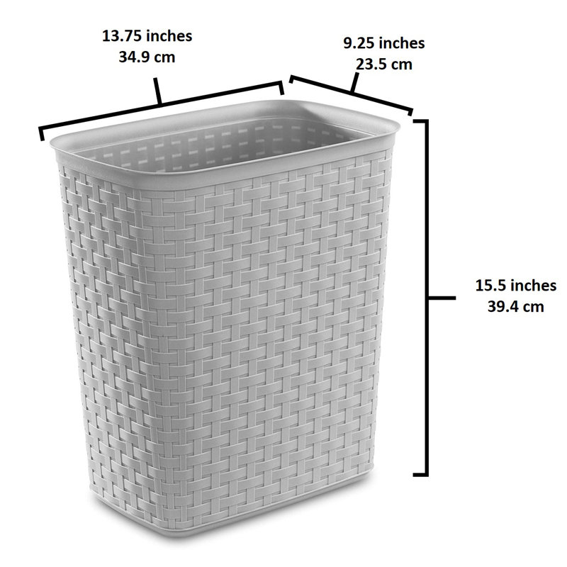 Sterilite Weave Plastic Home/Office Wastebasket Trash Can, Gray, 15.5'' H x 9.25" W x 13.75" D