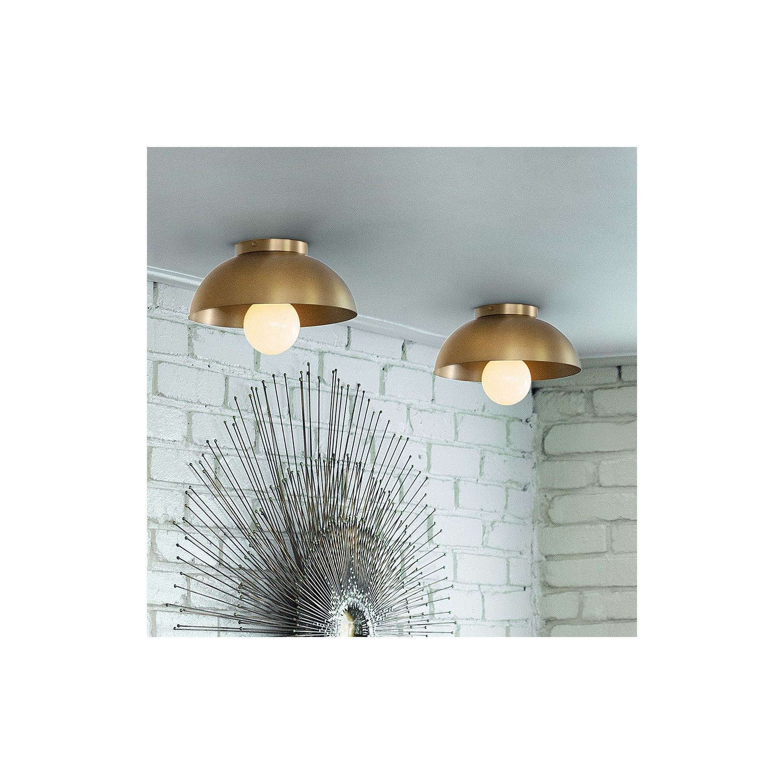 Kebo Single Light Metal Flush Mount, Lacquered Brass