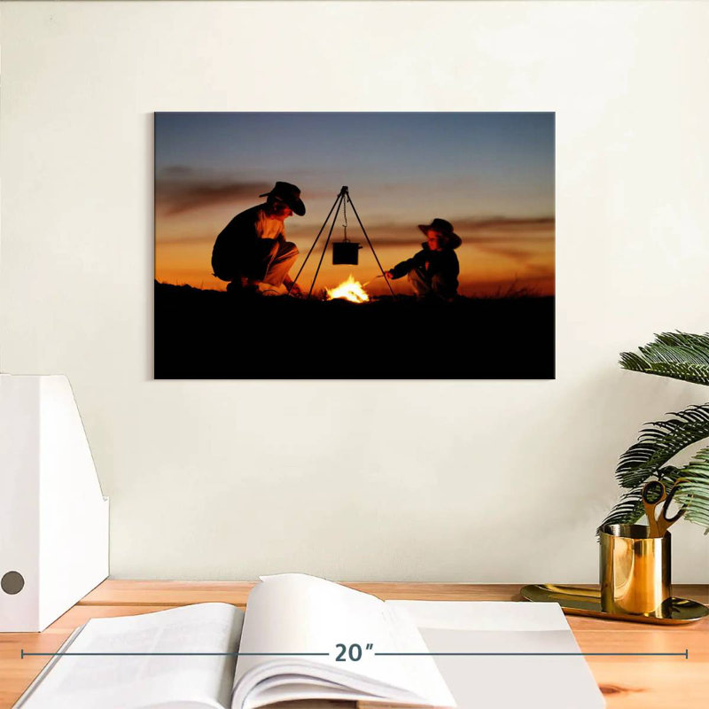 Father And Son Camping, 8" H x 12" W