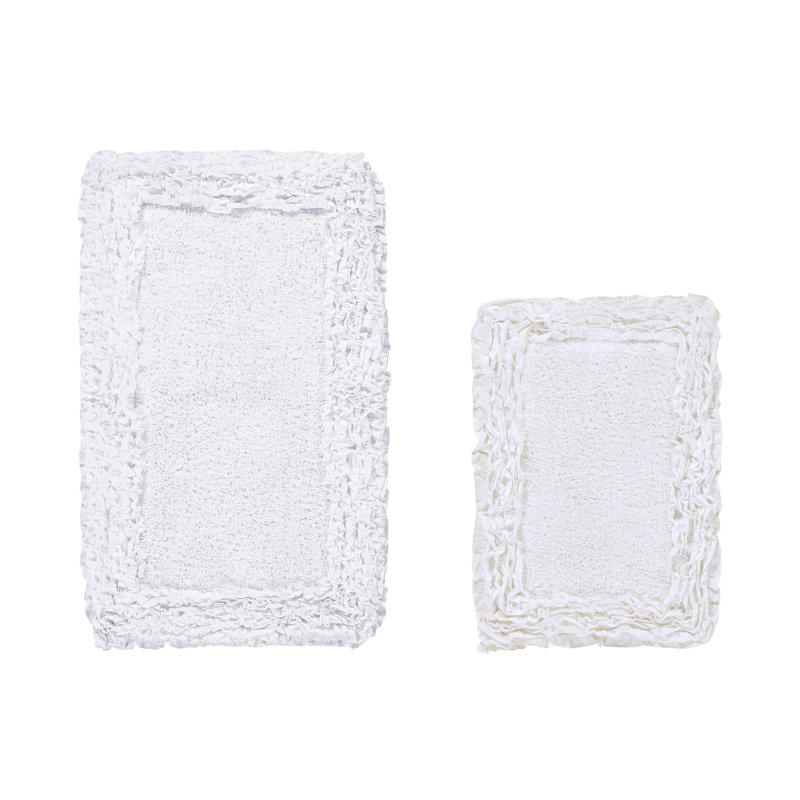 Courson Premium 100% Cotton 1775 GSM 2-Piece Bath Rug Set, OEKO-TEX® Certified, Non-Slip Spray Latex Backing, Plush Tufted Ruffle Pattern, Super Absorbent, Machine Washable Bathroom Rugs, White