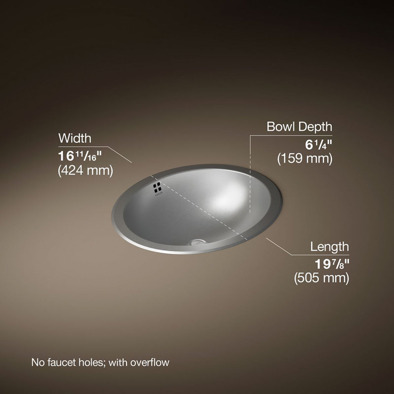 Bachata Metal Oval Undermount Bathroom Sink with Overflow, Mirror