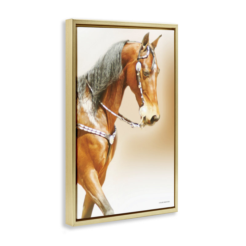 Cadre flottant brun avec majestueux chevaux, design par Kari Brooks, H 25 po x l 17 po, Cadre flottant métallique doré