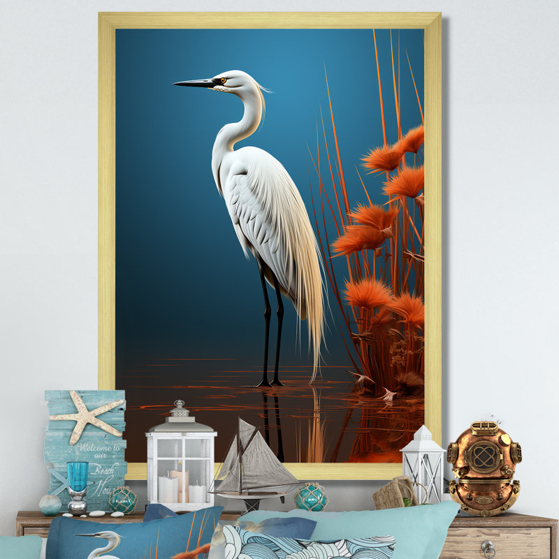 Minimal Heron Portrait, reproduction d'art sur toile, Cadre doré simple, H 32 po x l 24 po x P 1 po