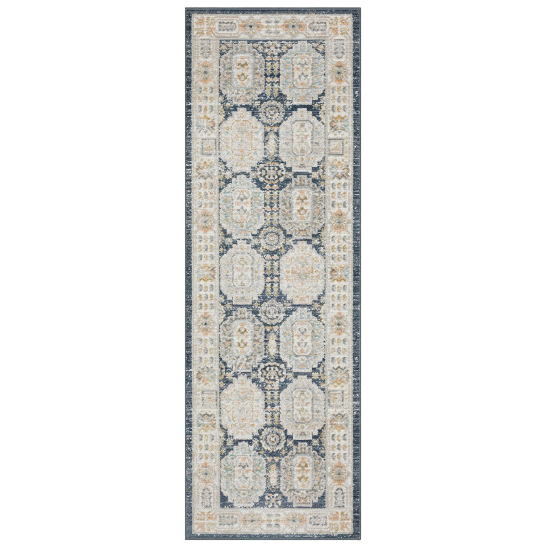 Tapis bleu marine / ivoire Goulart, Tapis de couloir 2 pi 7 po x 7 pi 10 po