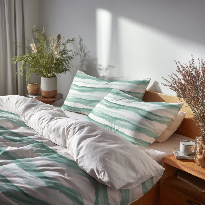 Ensemble de literie à rayures - Ensemble de housse de couette et de coussins Modern Green