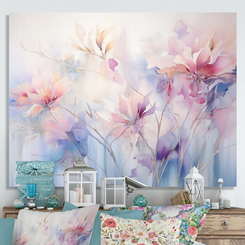 Impression sur toile «Purple Dreamy Florals II - Abstract Botanicals», Toile tendue, H 24 po x l 32 po x P 1 po